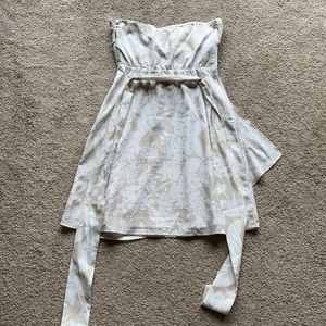 Floral print tan strapless dress